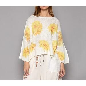 POL Womens Chenille Oversized Sunflower Pullover Lightweight Sweater Size M